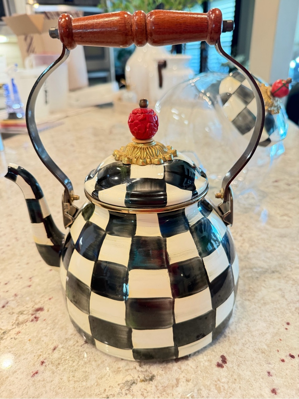 MacKenzie Childs Courtley CheckCeramic Teapot 
3 Quart.